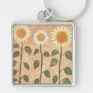 Three Cottagecore Terracotta Sunflowers Key Ring