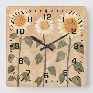 Three Cottagecore Terracotta Sunflowers Square Wall Clock