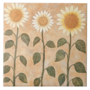 Three Cottagecore Terracotta Sunflowers Tile