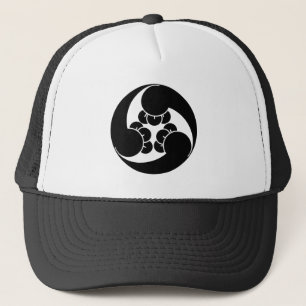 Three counterclockwise clove swirls trucker hat