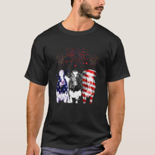 Three Cow Us Flag Farmer T-Shirt