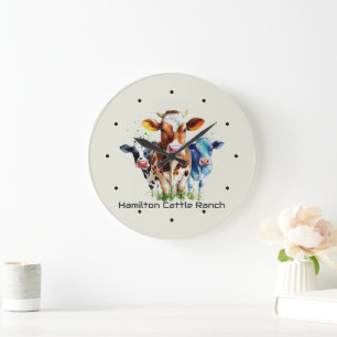 Three Cows Humorous Personalized Large Clock
