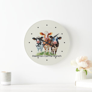 Three Cows Humorous Personalized Large Clock