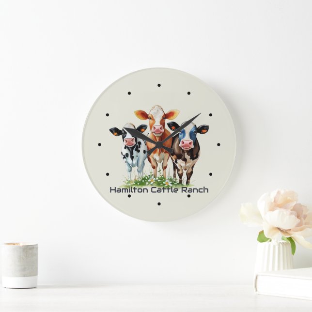 Three Cows Humorous Personalized  Large Clock (Home)