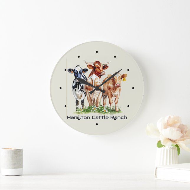 Three Cows Humorous Personalized  Large Clock (Home)