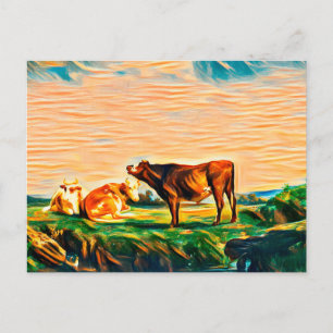 Three cows in the pasture postcard