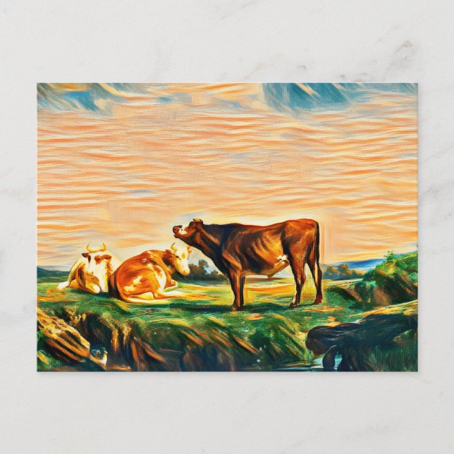 Three cows in the pasture  postcard (Front)