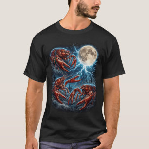 Three Crawfish Moon Lightning Retro Crustacean T-Shirt