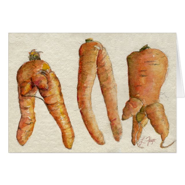 Three Crazy Carrots Watercolor Card (Front Horizontal)