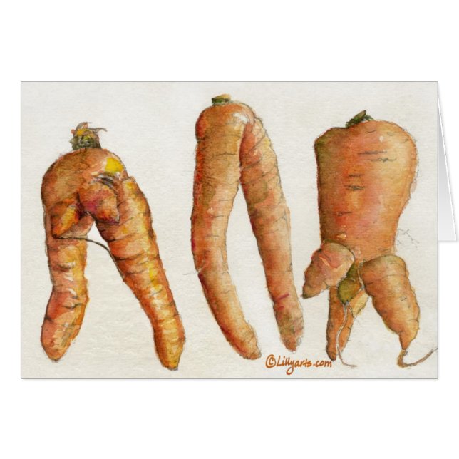 Three Crazy Carrots Watercolor Card (Front Horizontal)