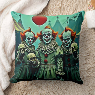 Three Creepy Clowns Skull Fear Design Cushion