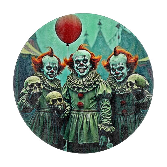 Three Creepy Clowns Skull Fear Design Cutting Board (Front)