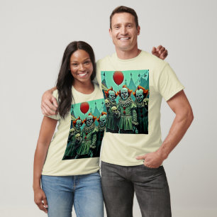 Three Creepy Clowns Skull Fear Design T-Shirt