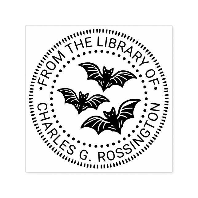 Three Creepy Flying Bats Library Book Name Self-inking Stamp (Design)