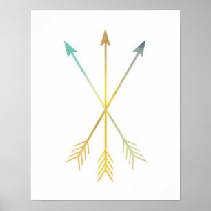 Three Crossed Arrow Wall Art Yellow Turquoise Grey