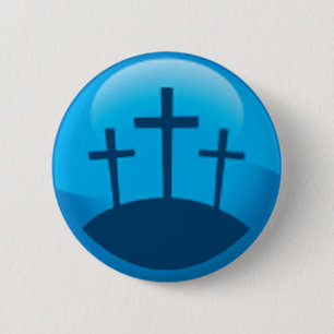 three crosses 6 cm round badge