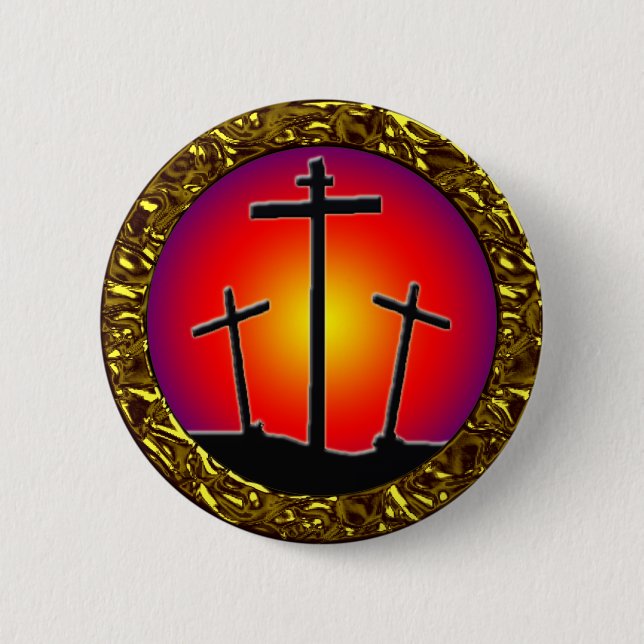 THREE CROSSES 6 CM ROUND BADGE (Front)
