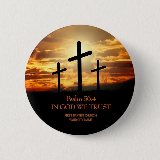 Three Crosses Christian Church Button (Front)