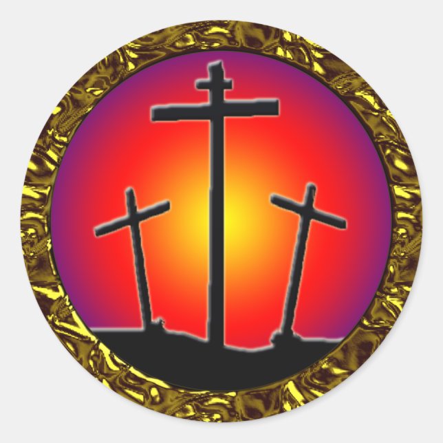 THREE CROSSES CLASSIC ROUND STICKER (Front)