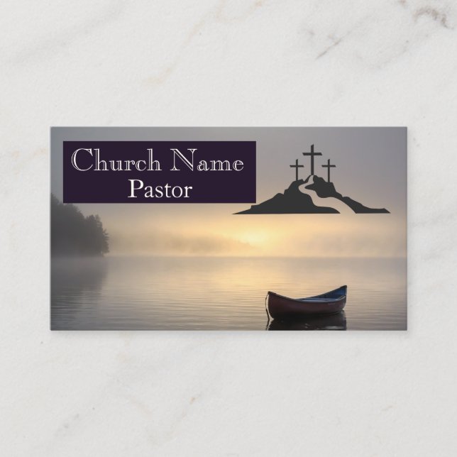 Three Crosses Empty Boat Sunrise Church Pastor  Business Card (Front)