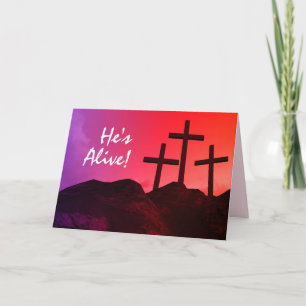 Three Crosses 'He's Alive' Easter Card