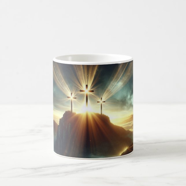 Three Crosses in a Heavenly Landscape Coffee Mug (Center)