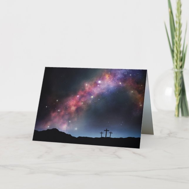 Three Crosses on a Hillside under the Milky Way Holiday Card (Front)