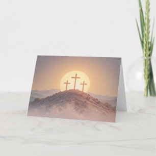 Three Crosses on the Hill Religious Easter  Holiday Card