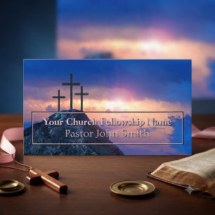 Three Crosses Pink Sunrise Church Business Card