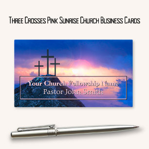 Three Crosses Pink Sunrise Church Business Card