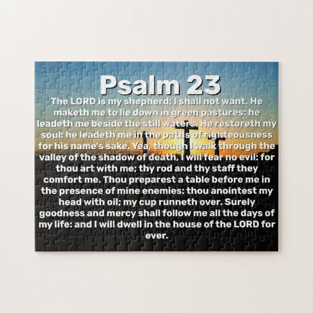 Three Crosses Psalm 23 Sunset Bible Verse Jigsaw Puzzle (Horizontal)