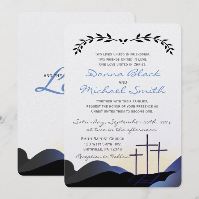 Three Crosses Religious Wedding Invitations (Front/Back)