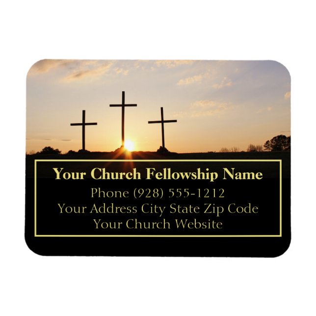 Three Crosses Sunrise Church Business Cards Magnet (Horizontal)