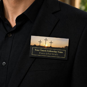 Three Crosses Sunrise Church Pastor Name Tag