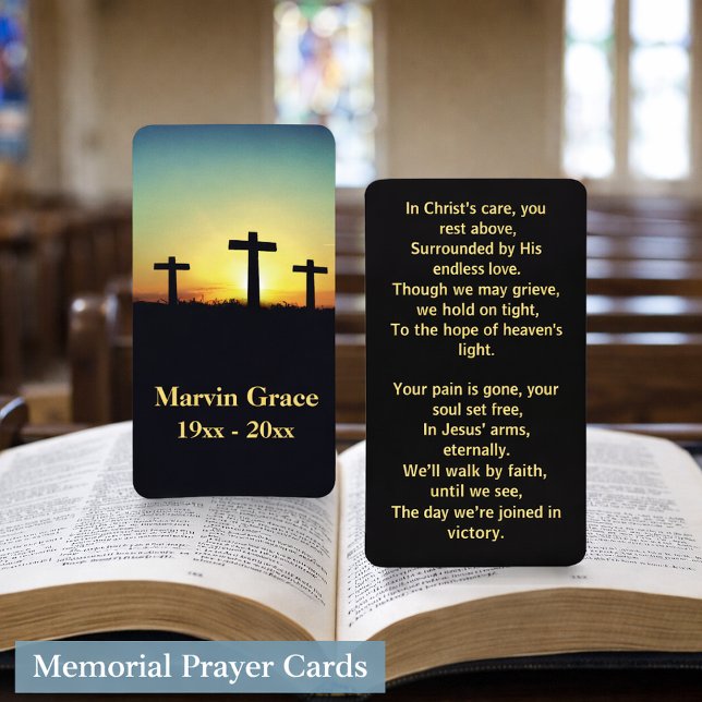 Three Crosses Sunset Funeral Prayer Card (Creator Uploaded)