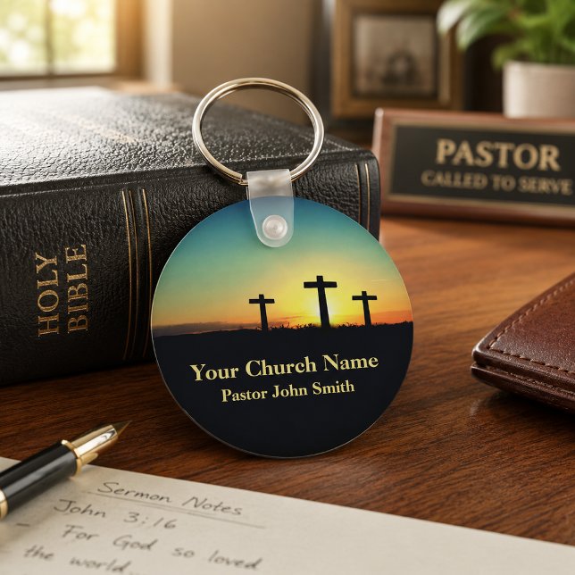 Three Crosses Sunset Sky Church Key Ring (Creator Uploaded)