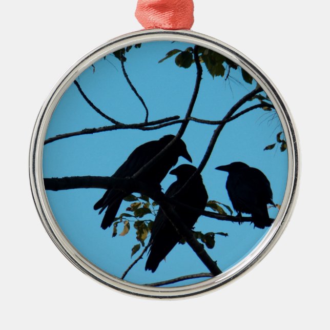 Three Crows In a Tree Metal Tree Decoration (Front)