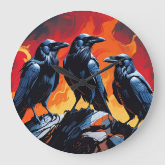 Three Crows Large Clock