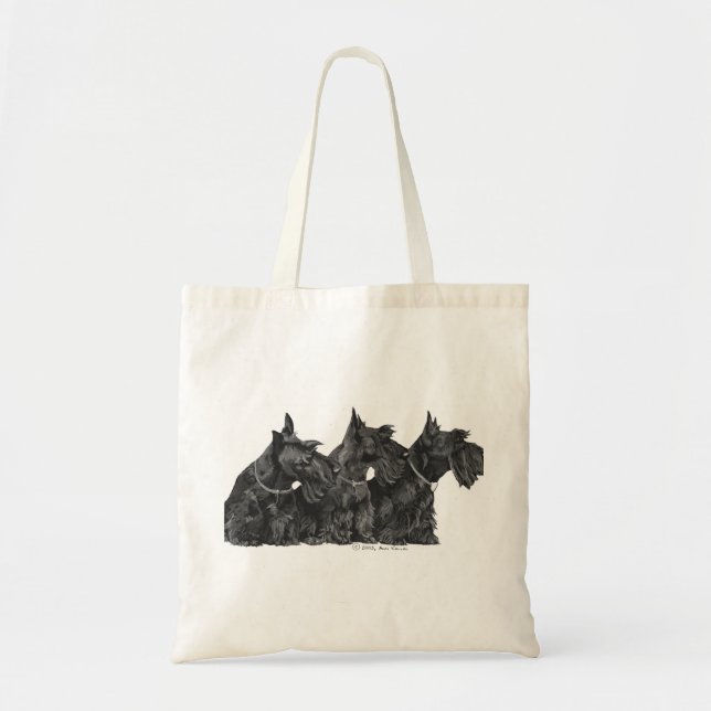 Three Curious Scottish Terriers Tote Bag (Front)