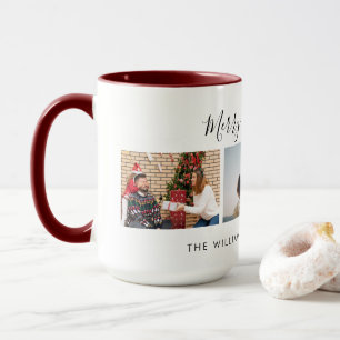 Three Custom Photo Collage & Text Merry Christmas Mug