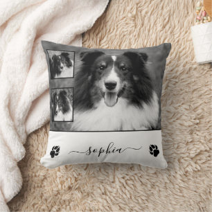 Three Custom Photos With Custom Pet Name & Paws Cushion