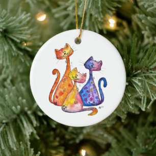 Three Cute and Colourful Cats Ceramic Tree Decoration