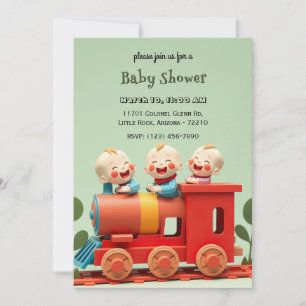 Three Cute Babies on Train Baby Shower Card