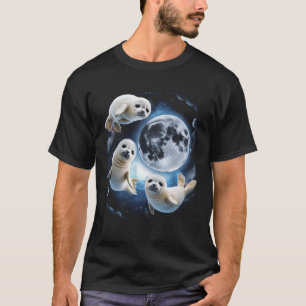 Three Cute Baby Seals Moon 3 Seal Funny Weird Curs T-Shirt