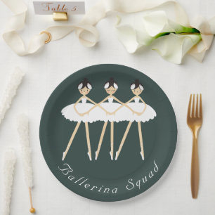 Three Cute Ballerinas , White Dresses Paper Plate