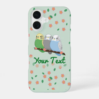 Three Cute Budgies Floral Cherry Blossom iPhone 16 Case