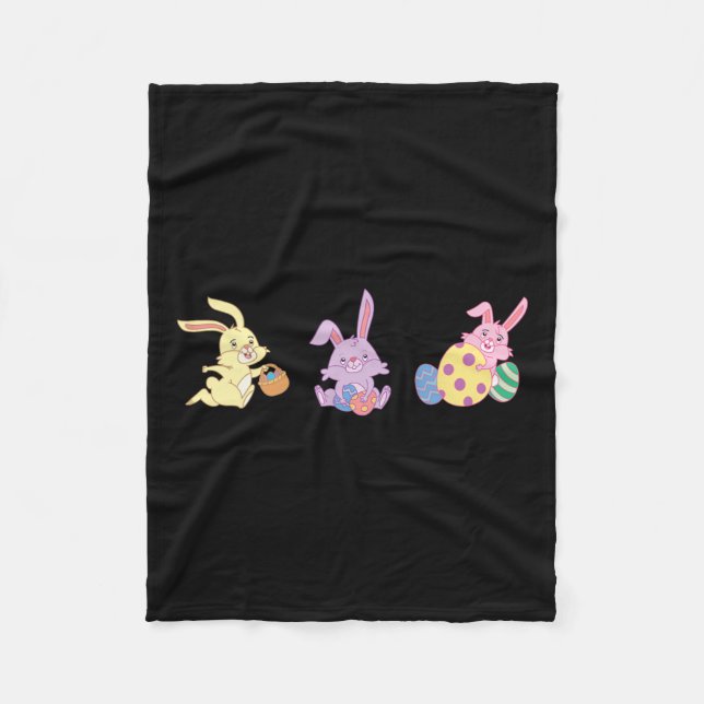 Three Cute Bunnies Carrying Easter Byskets For Kid Fleece Blanket (Front)
