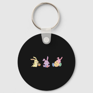 Three Cute Bunnies Carrying Easter Byskets For Kid Key Ring