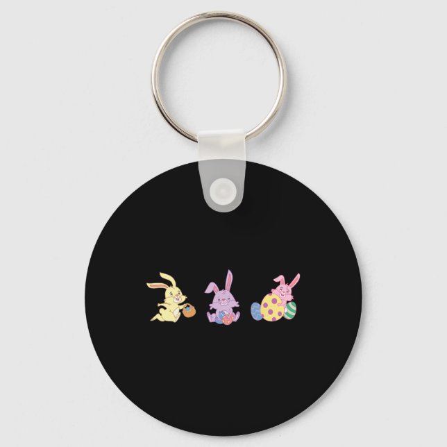 Three Cute Bunnies Carrying Easter Byskets For Kid Key Ring (Front)
