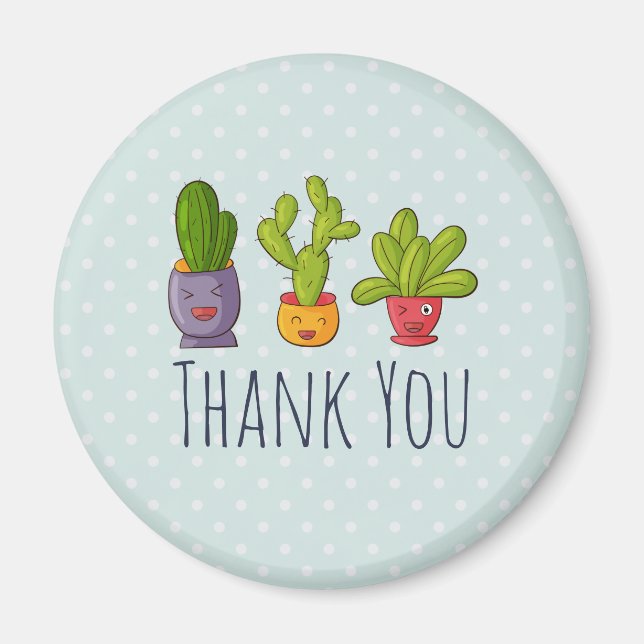 Three Cute Cactus in Flower Pots Fun Thank You Magnet (Front)